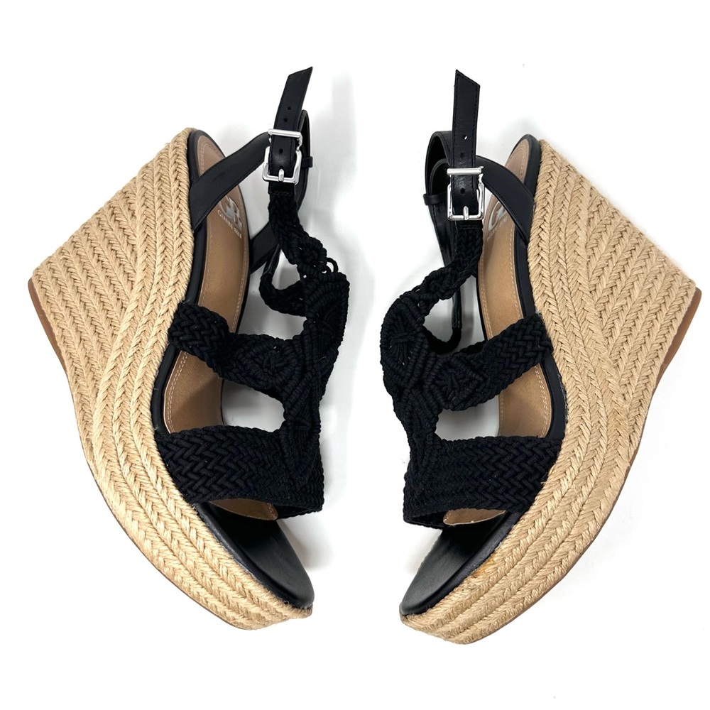 Gianni Bini Women’s Black Macrame Crochet Platform Wedge Sandals - Picture 3 of 13